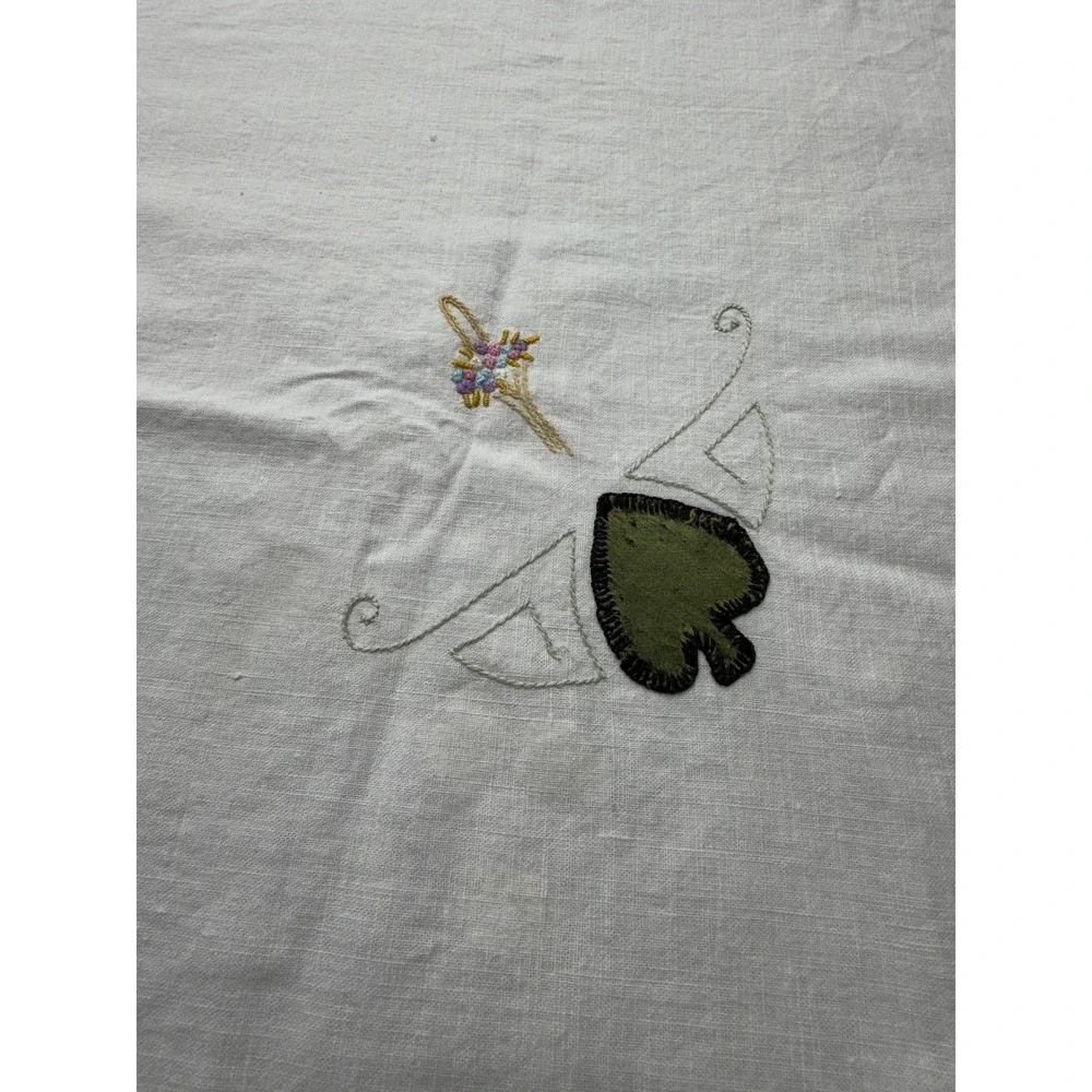 Vintage Card Table Cloth‎ Linen Look Felt Applique Suits Embroidered Ties 30x33